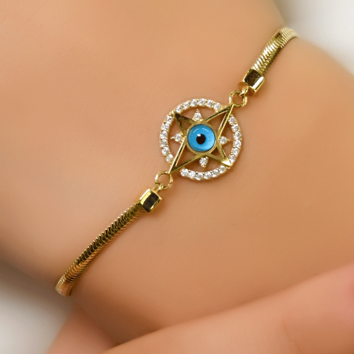 NAZAR BONCUKLU KUTUP YILDIZI BİLEKLİK 14 AYAR A047239 NAZAR BONCUKLU KUTUP YILDIZI BİLEKLİK 14 AYAR A047239