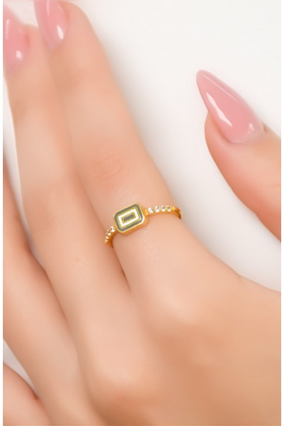 YAN KOLLARI TAŞLI MİNELİ EKLEM YÜZÜK 22 AYAR A049538