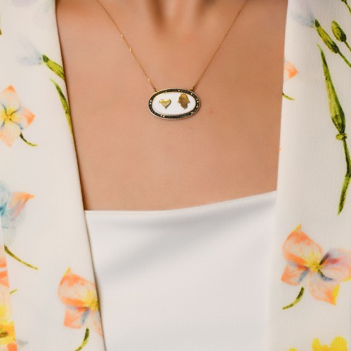 SİYAH TAŞ ÇERÇEVELİ KOLYE 14 AYAR A049688