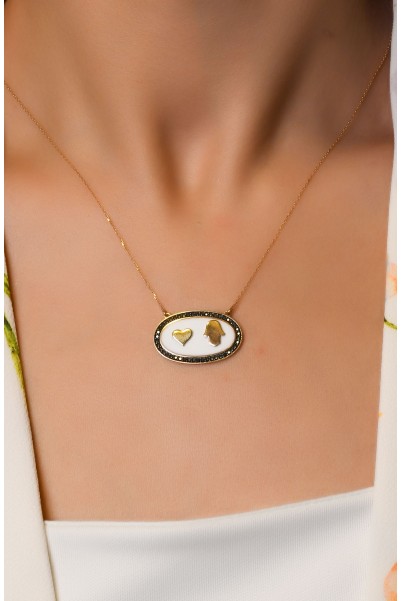 SİYAH TAŞ ÇERÇEVELİ KOLYE 14 AYAR A049688 SİYAH TAŞ ÇERÇEVELİ KOLYE 14 AYAR A049688