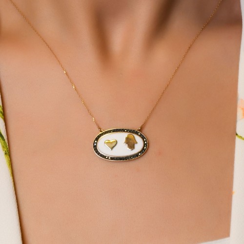 SİYAH TAŞ ÇERÇEVELİ KOLYE 14 AYAR A049688