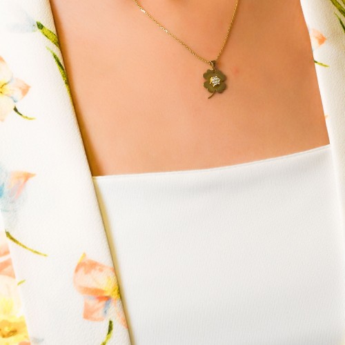 TAŞLI DÖRT YAPRAKLI KOLYE 14 AYAR A050787 TAŞLI DÖRT YAPRAKLI KOLYE 14 AYAR A050787