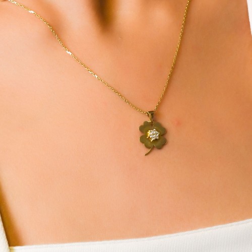 TAŞLI DÖRT YAPRAKLI KOLYE 14 AYAR A050787 TAŞLI DÖRT YAPRAKLI KOLYE 14 AYAR A050787