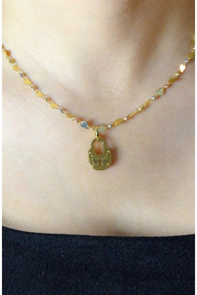 KALPLİ DORİKA ZİNCİR KİLİT KOLYE 14 AYAR A051683 KALPLİ DORİKA ZİNCİR KİLİT KOLYE 14 AYAR A051683