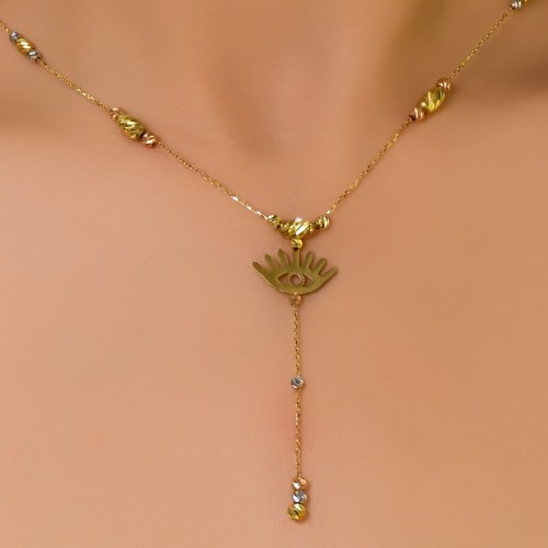 SALLANTILI DORİKALI GÖZ KOLYE 14 AYAR A051988 SALLANTILI DORİKALI GÖZ KOLYE 14 AYAR A051988