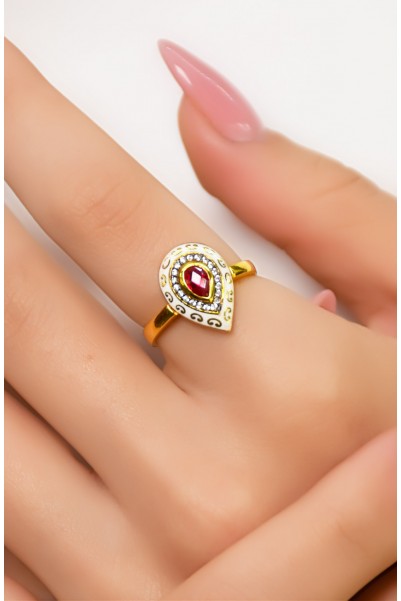 KIRMIZI TAŞLI DAMLA YÜZÜK 22 AYAR A056471