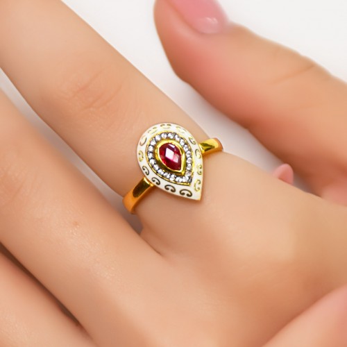 KIRMIZI TAŞLI DAMLA YÜZÜK 22 AYAR A056471