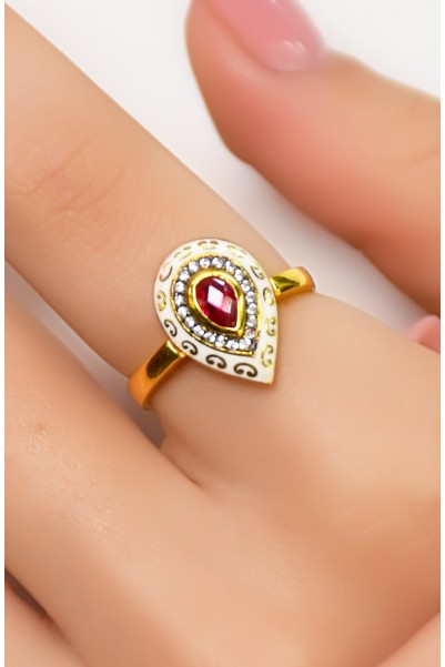 KIRMIZI TAŞLI DAMLA YÜZÜK 22 AYAR A056471