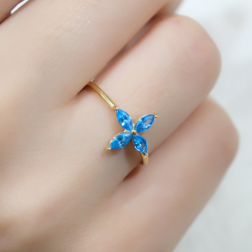 MAVİ TAŞLI ÇİÇEK MODEL YÜZÜK 14 AYAR A059189 MAVİ TAŞLI ÇİÇEK MODEL YÜZÜK 14 AYAR A059189