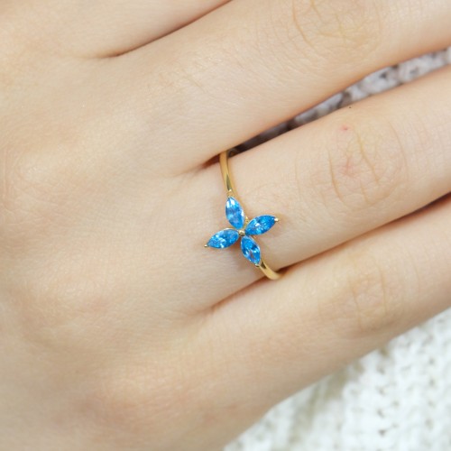 MAVİ TAŞLI ÇİÇEK MODEL YÜZÜK 14 AYAR A059189 MAVİ TAŞLI ÇİÇEK MODEL YÜZÜK 14 AYAR A059189