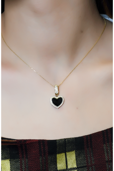 TAŞ ÇERÇEVELİ SİYAH KALP KOLYE UCU 14 AYAR A059760 TAŞ ÇERÇEVELİ SİYAH KALP KOLYE UCU 14 AYAR A059760