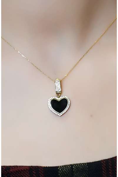 TAŞ ÇERÇEVELİ SİYAH KALP KOLYE UCU 14 AYAR A059760 TAŞ ÇERÇEVELİ SİYAH KALP KOLYE UCU 14 AYAR A059760