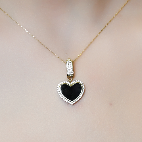 TAŞ ÇERÇEVELİ SİYAH KALP KOLYE UCU 14 AYAR A059760 TAŞ ÇERÇEVELİ SİYAH KALP KOLYE UCU 14 AYAR A059760