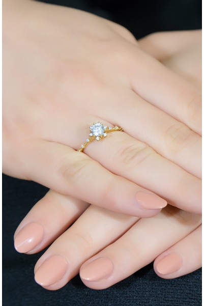 LOTUS ÇİÇEĞİ TEKTAŞ YÜZÜK 14 AYAR A063492