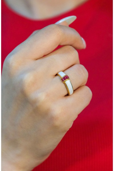 KIRMIZI TAŞLI MİNELİ YÜZÜK 22 AYAR A064342