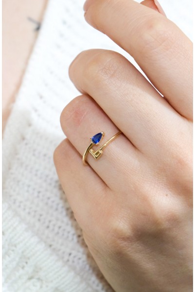 MAVİ TAŞLI L HARF YÜZÜK 14 AYAR A064778