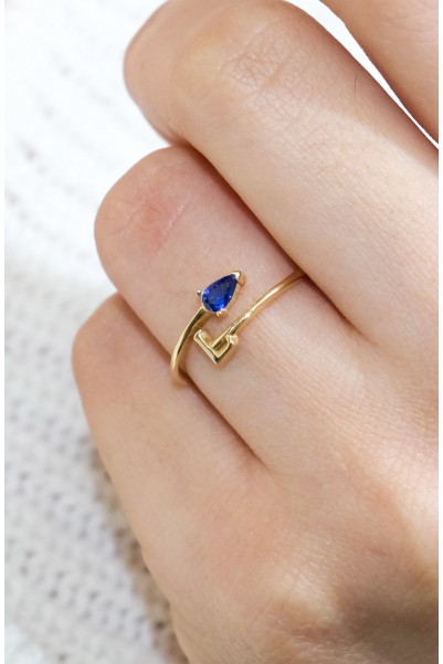 MAVİ TAŞLI L HARF YÜZÜK 14 AYAR A064778