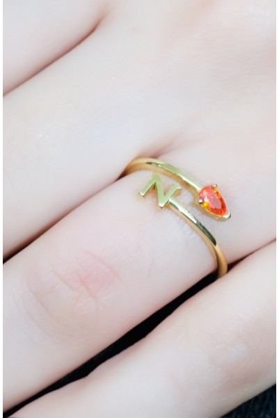 TURUNCU TAŞLI N HARF YÜZÜK 14 AYAR A064779