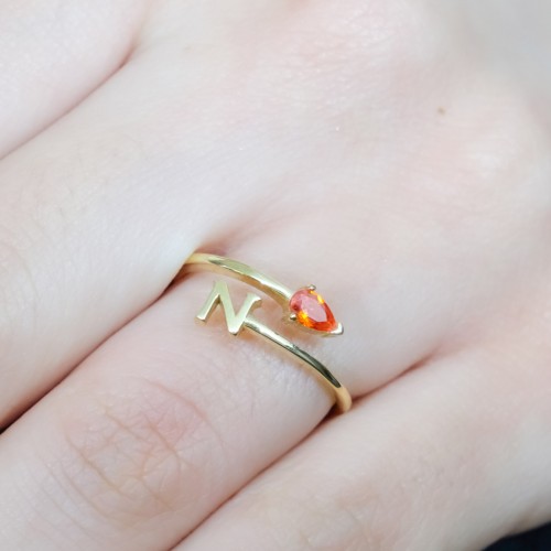 TURUNCU TAŞLI N HARF YÜZÜK 14 AYAR A064779 TURUNCU TAŞLI N HARF YÜZÜK 14 AYAR A064779