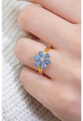 MAVİ TAŞLI ÇİÇEK MODEL YÜZÜK 22 AYAR A064801