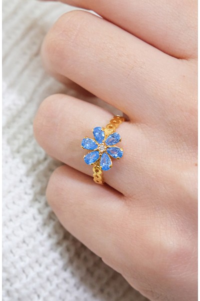 MAVİ TAŞLI ÇİÇEK MODEL YÜZÜK 22 AYAR A064801 MAVİ TAŞLI ÇİÇEK MODEL YÜZÜK 22 AYAR A064801