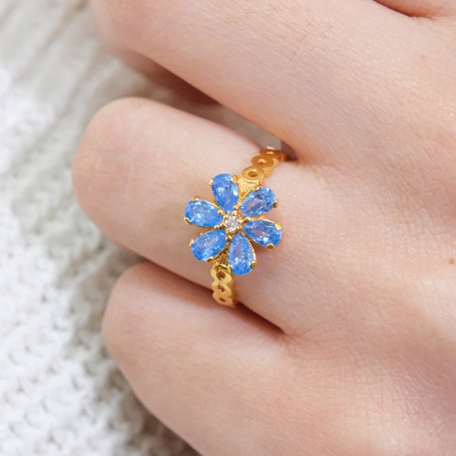 MAVİ TAŞLI ÇİÇEK MODEL YÜZÜK 22 AYAR A064801 MAVİ TAŞLI ÇİÇEK MODEL YÜZÜK 22 AYAR A064801