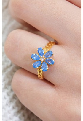 MAVİ TAŞLI ÇİÇEK MODEL YÜZÜK 22 AYAR A064801