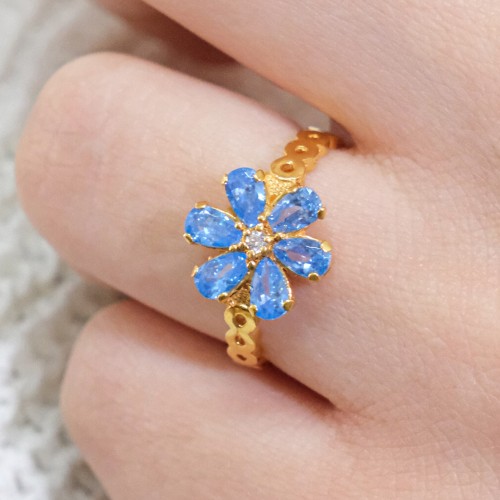 MAVİ TAŞLI ÇİÇEK MODEL YÜZÜK 22 AYAR A064801 MAVİ TAŞLI ÇİÇEK MODEL YÜZÜK 22 AYAR A064801