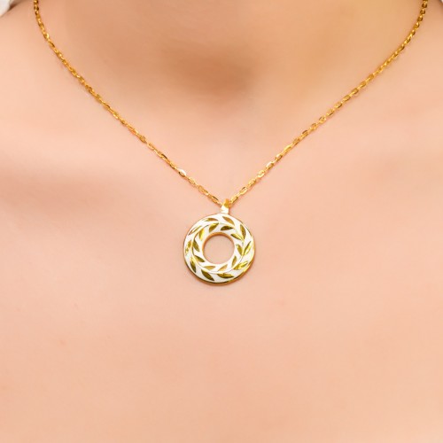 MİNELİ HALKA ÜZERİ YAPRAK KOLYE 22 AYAR A064942 MİNELİ HALKA ÜZERİ YAPRAK KOLYE 22 AYAR A064942