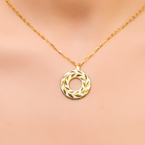 MİNELİ HALKA ÜZERİ YAPRAK KOLYE 22 AYAR A064942 MİNELİ HALKA ÜZERİ YAPRAK KOLYE 22 AYAR A064942