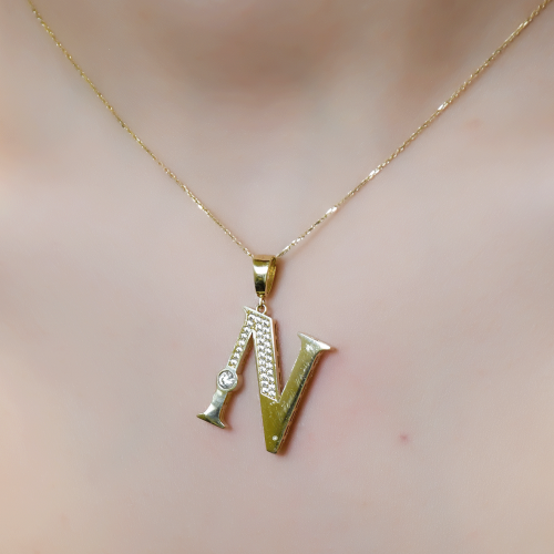 N HARF TAŞLI KOLYE UCU 14 AYAR A064980 N HARF TAŞLI KOLYE UCU 14 AYAR A064980