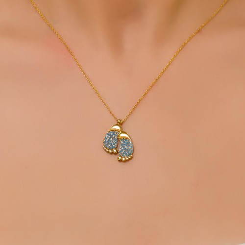 TAŞLI AYAK İZİ KOLYE 22 AYAR A065028