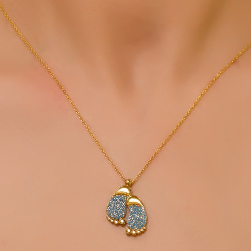 TAŞLI AYAK İZİ KOLYE 22 AYAR A065028