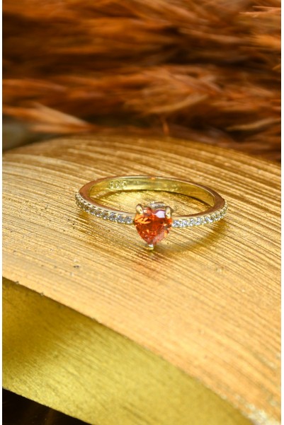 YAN KOLLARI TAŞLI TURUNCU TAŞLI KALP 14 AYAR A065282