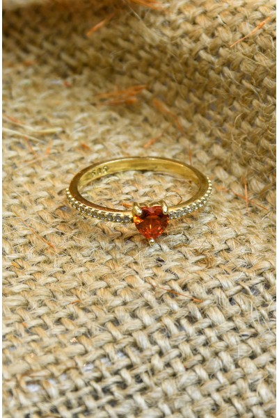 YAN KOLLARI TAŞLI TURUNCU TAŞLI KALP 14 AYAR A065282