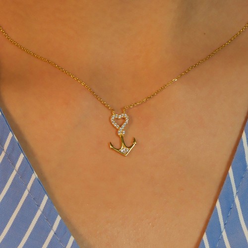 KALPLİ ÇAPA MODEL KOLYE 22 AYAR A070138