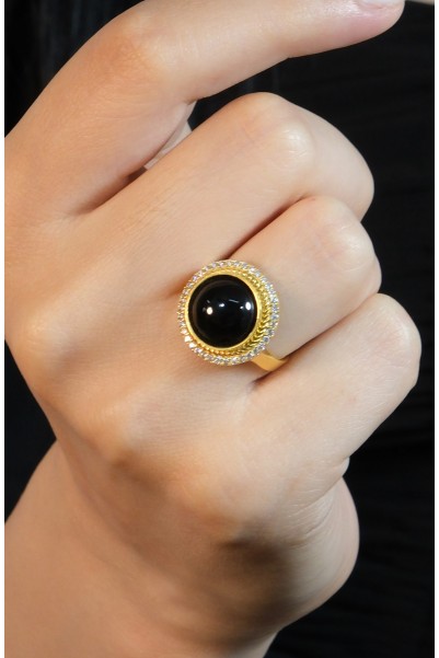 SİYAH TAŞLI YÜZÜK 22 AYAR A072412