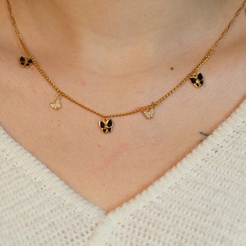 SİYAH MİNELİ KELEBEK KOLYE 22 AYAR A074925