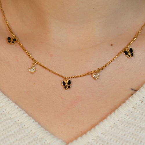 SİYAH MİNELİ KELEBEK KOLYE 22 AYAR A074925