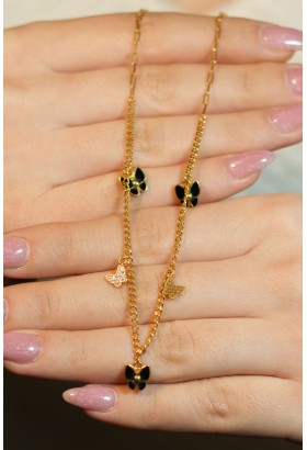 SİYAH MİNELİ KELEBEK KOLYE 22 AYAR A074925 SİYAH MİNELİ KELEBEK KOLYE 22 AYAR A074925