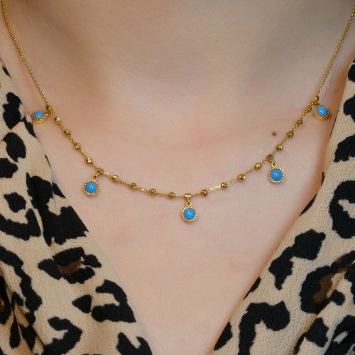 MAVİ TAŞLI DORİKA KOLYE 22 AYAR A076081