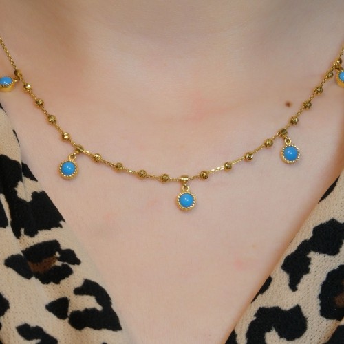 MAVİ TAŞLI DORİKA KOLYE 22 AYAR A076081