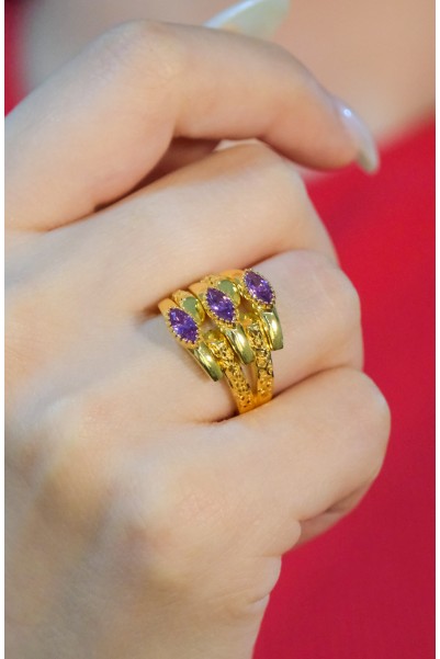 MOR TAŞLI KABURGA YÜZÜK 22 AYAR A076241