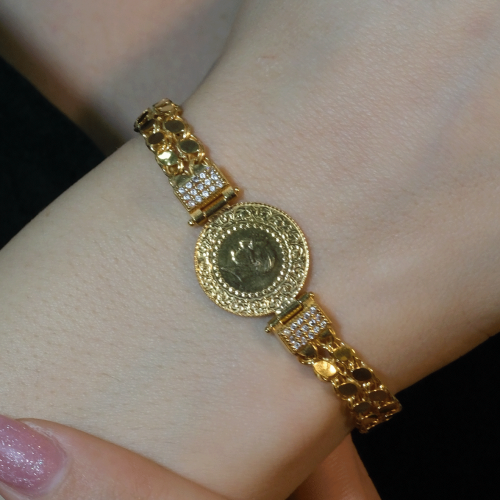 PULLU ZİNCİR ÇEYREKLİ BİLEKLİK 22 AYAR A078439 PULLU ZİNCİR ÇEYREKLİ BİLEKLİK 22 AYAR A078439