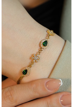 YEŞİL TAŞLI KAR TANESİ BİLEKLİK 22 AYAR A079630