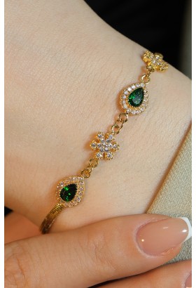 YEŞİL TAŞLI KAR TANESİ BİLEKLİK 22 AYAR A079630
