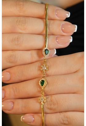YEŞİL TAŞLI KAR TANESİ BİLEKLİK 22 AYAR A079630