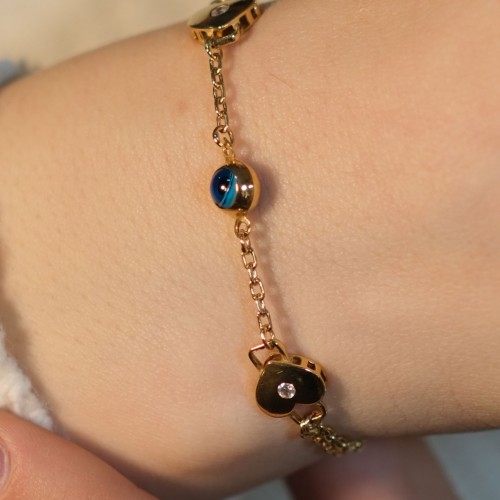 KALPLİ NAZAR BONCUKLU BİLEKLİK 22 AYAR A079755 KALPLİ NAZAR BONCUKLU BİLEKLİK 22 AYAR A079755