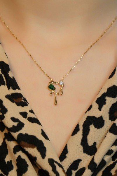 YEŞİL TAŞLI KALP KOLYE 22 AYAR A079972