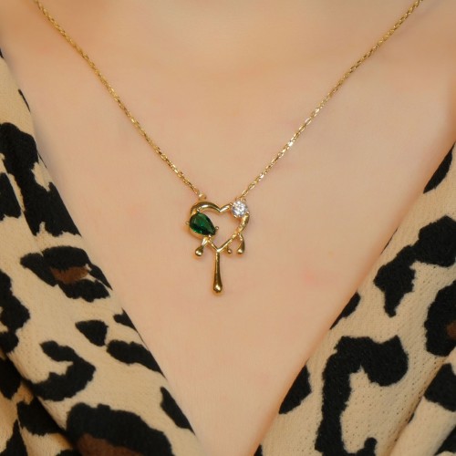 YEŞİL TAŞLI KALP KOLYE 22 AYAR A079972